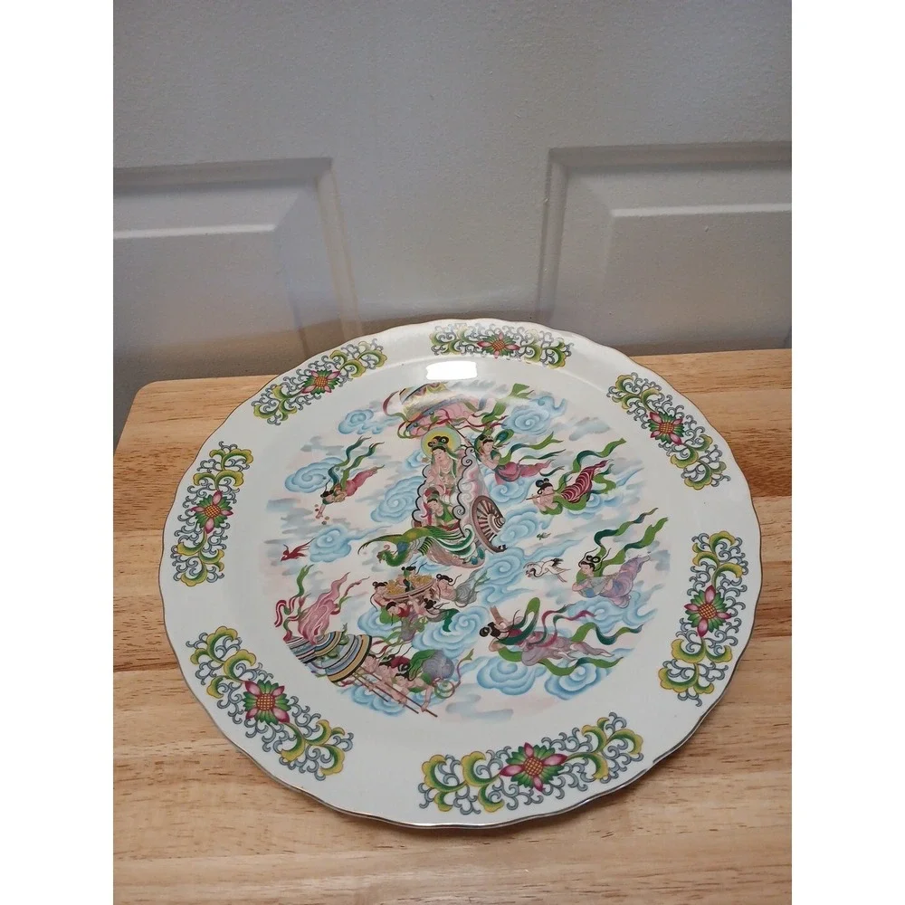 Goddess Chariot Asian Platter Decorative Plate 90s Vintage Wall Hanging - Picture 3 of 4